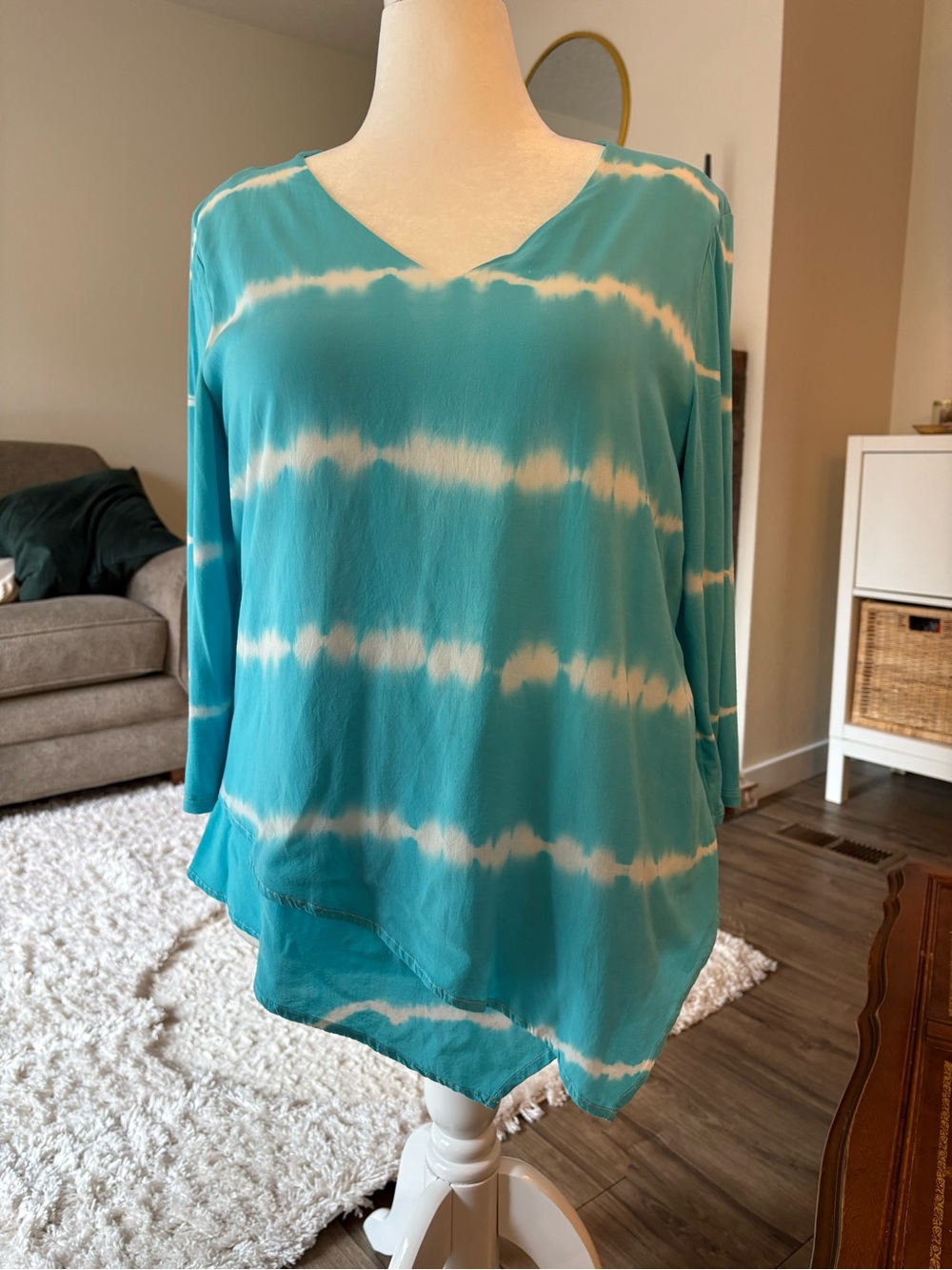 Chicos Tie-Dye V-Neck Asymmetrical Top